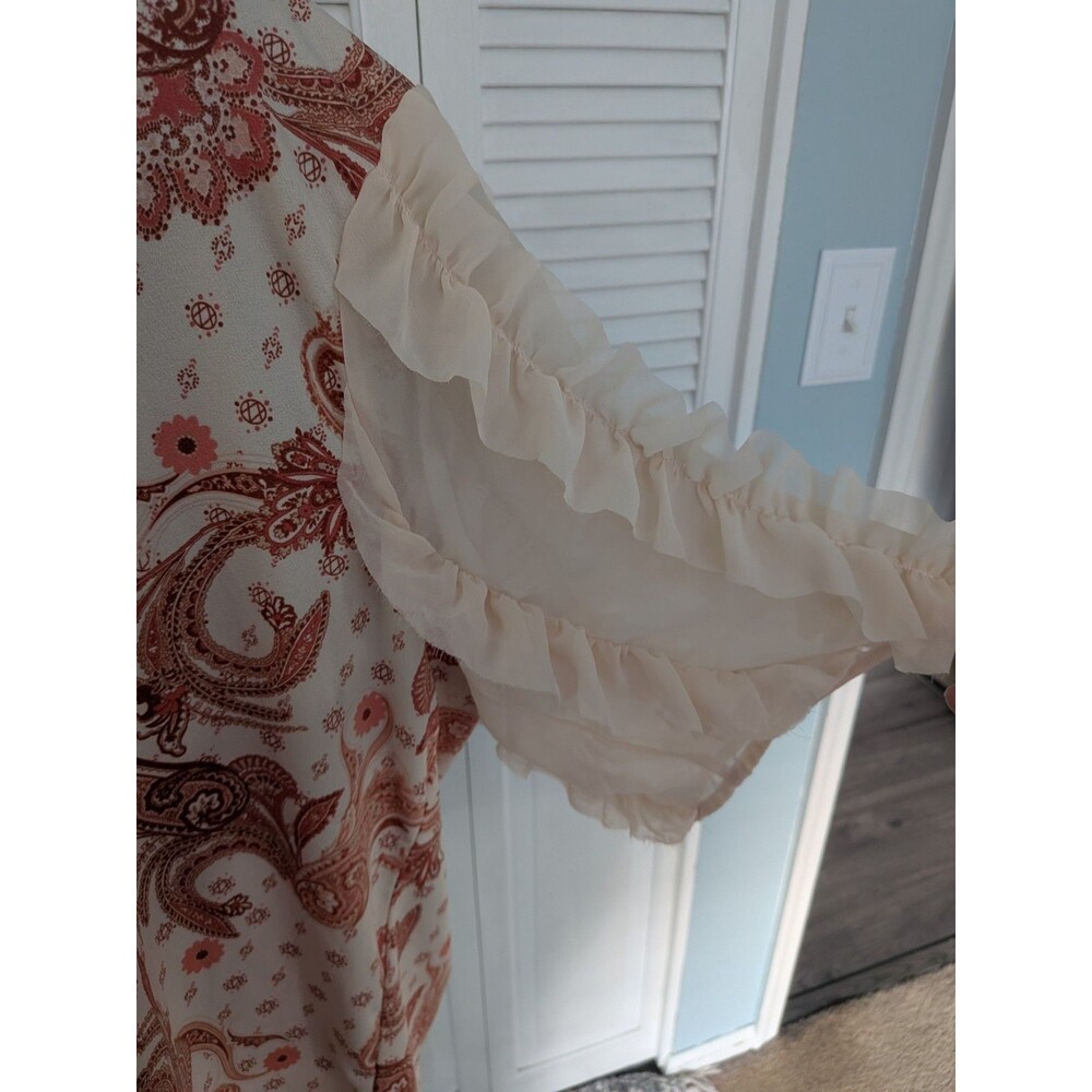 Cato Blouse Womens 22/24W Cream Paisley Floral Ruffle Sleeves Boho Peasant Top - Picture 3 of 11